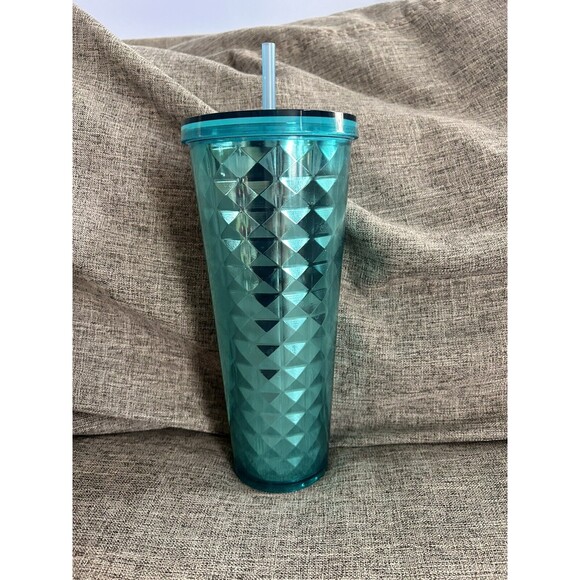 Starbucks Tumbler Teal Turquoise Diamond Design 24 Ounce Cold Cup 2015 - Picture 3 of 7